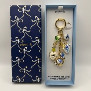 *New* Piper K Gold and White Bag Charm and Key Chain with Blue Accents